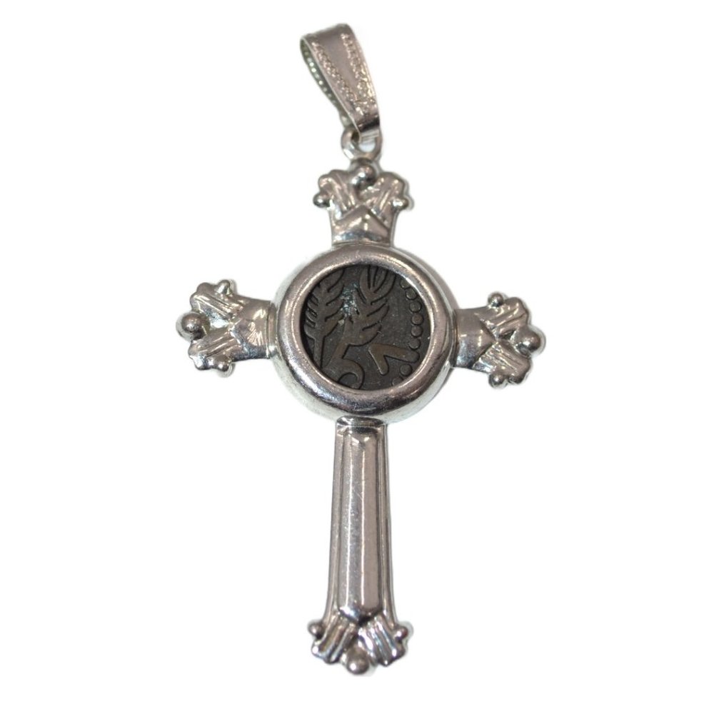 Vintage Silver Black Wheat Communion Eucharist Christian Cross Pendant